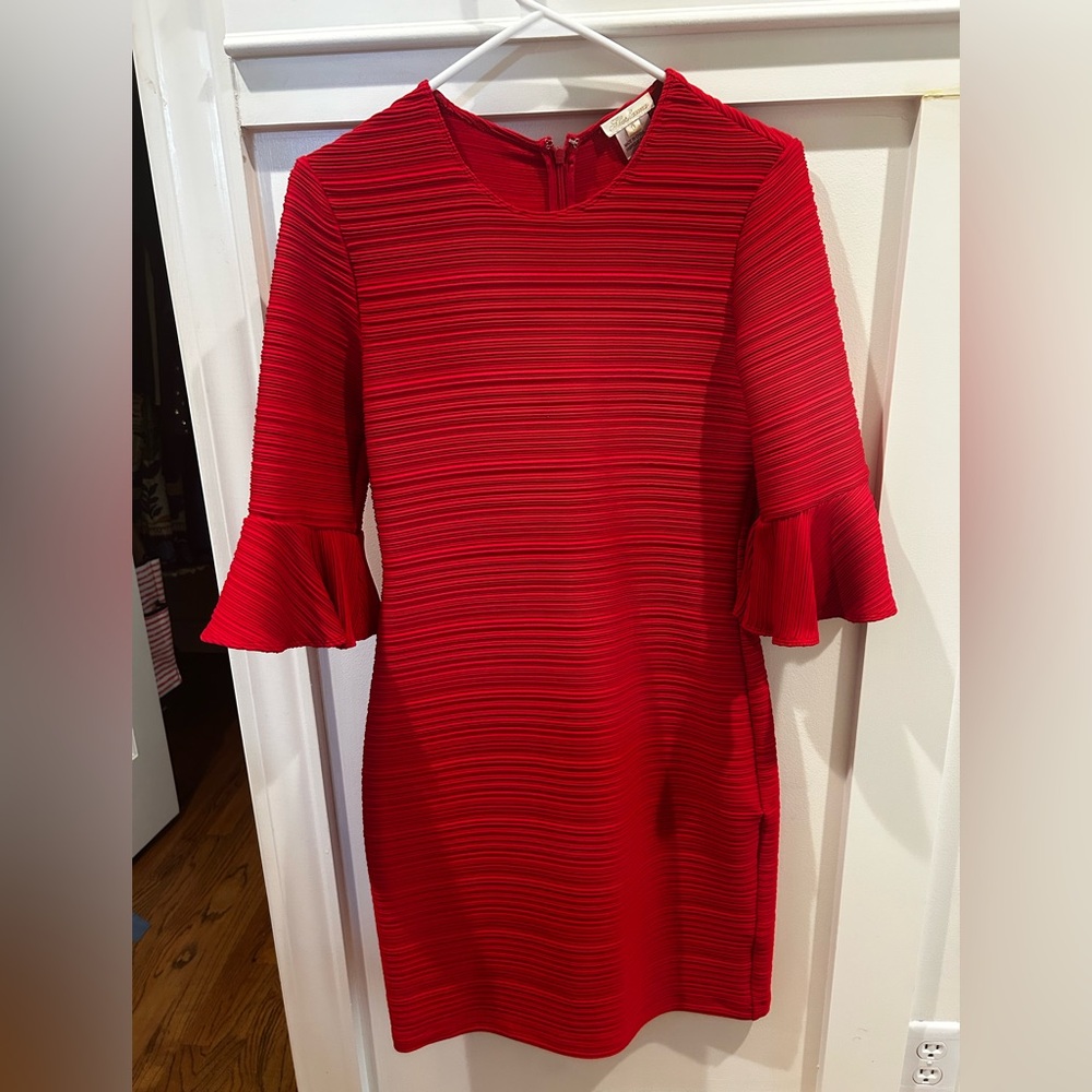 Shoshanna Red Textured Long Sleeve Dress with stretch